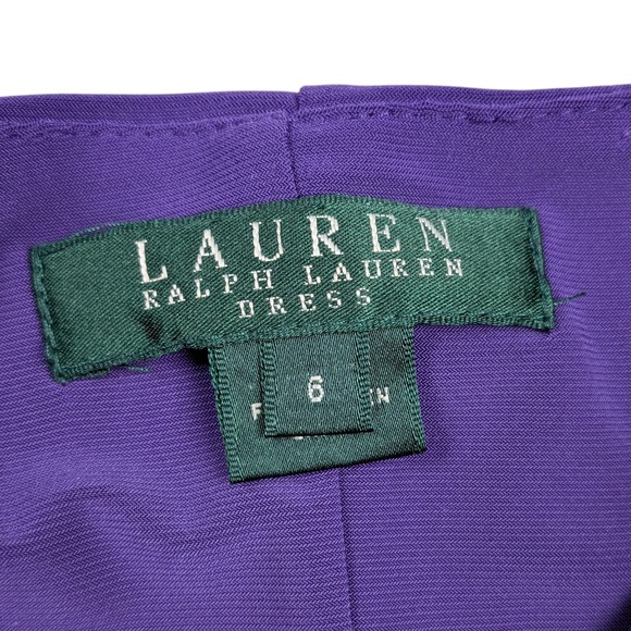 Lauren Ralph Lauren Dress Womens 6 Purple Ruched Cowl Neck Cap Sleeve Sheath - Picture 2 of 9